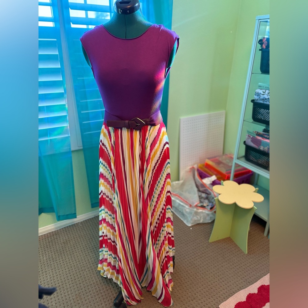 Alice + Olivia Belted Multicolor Asymmetrical maxi dress